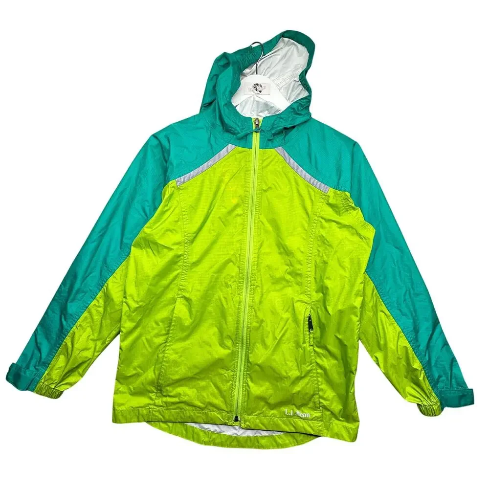 LL Bean 286124 Trail Model Rain Jacket Colorblock Boys Youth Large Waterproof